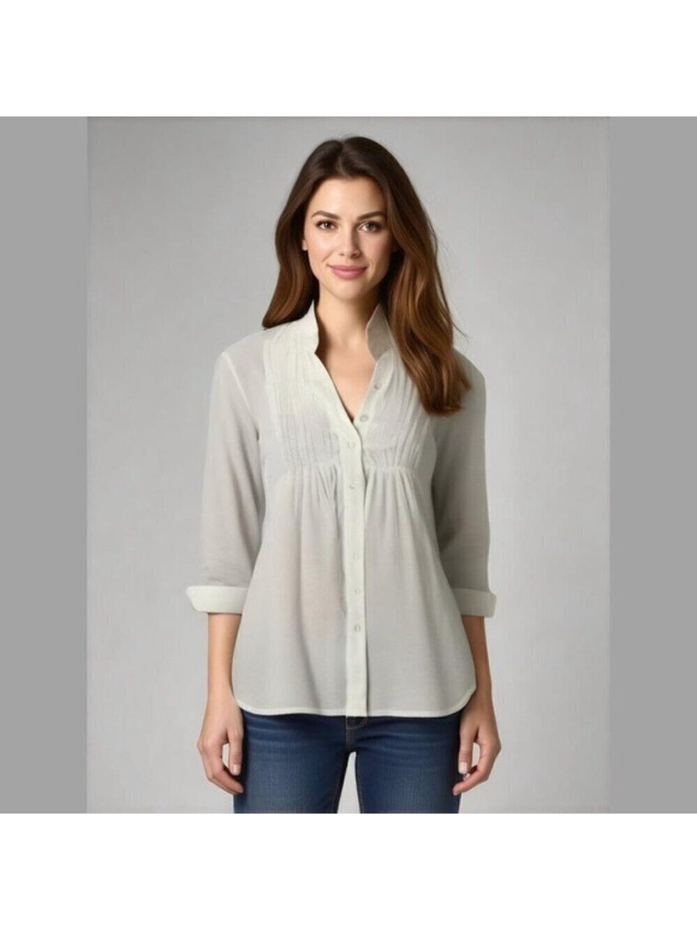 Mystree White Button Front Pleat Top Small